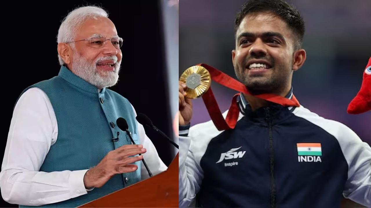 when pm modi sat down to wear cap from the hand of gold medalist navdeep singh