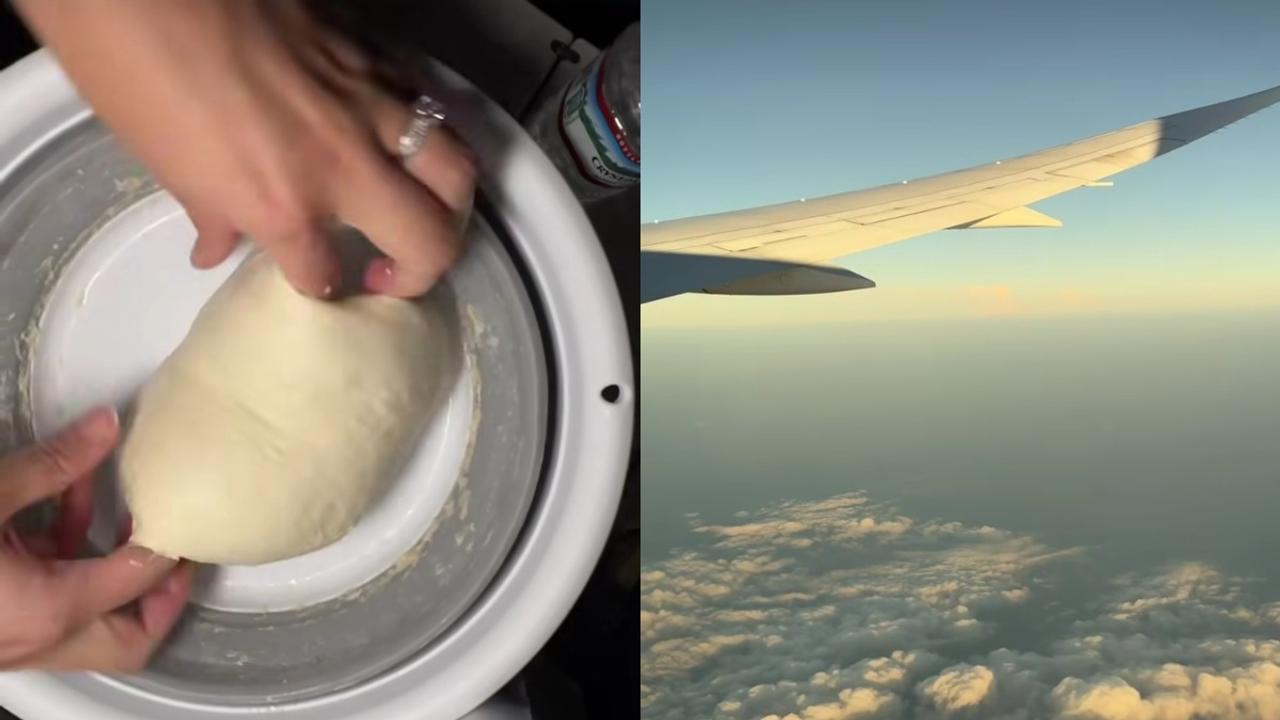 Women Bakes Bread on Plane 