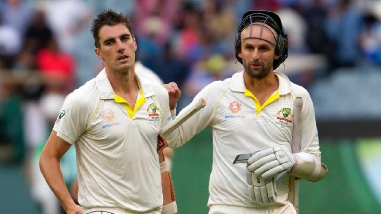 Pat Cummins with Nathan Lyon  