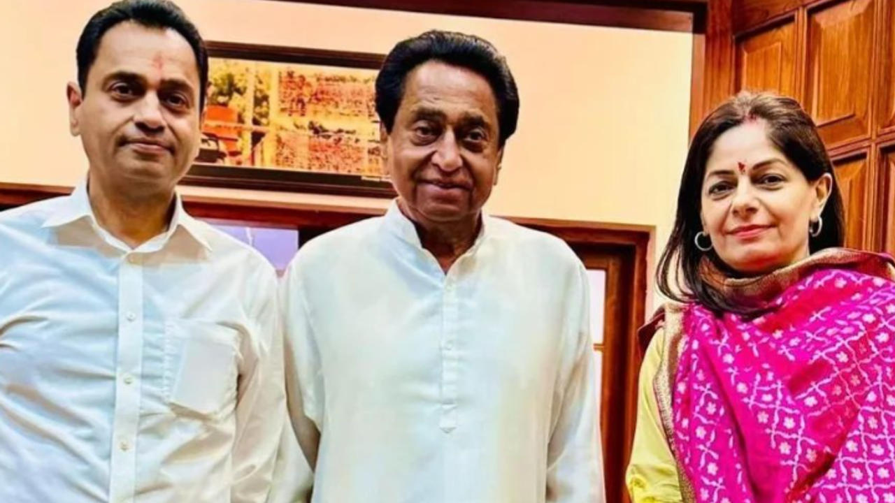 priya nath with nakul nath (left) and father in law Kamal nath