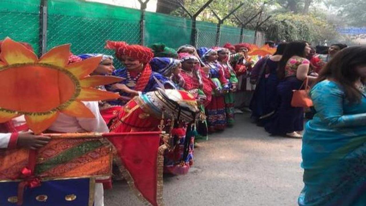 Delhi govt school students wait to greet US First Lady Melania Trump