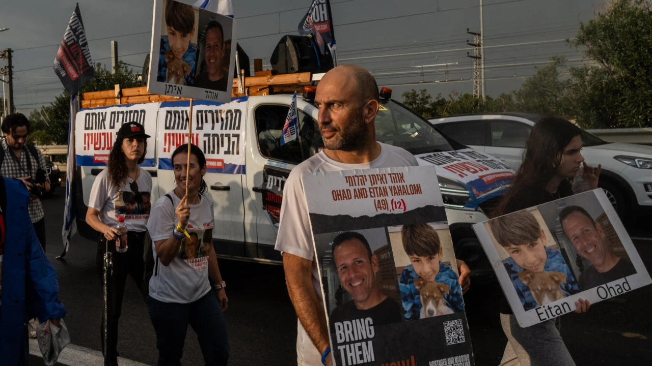 Protesters march amid Hamas war.