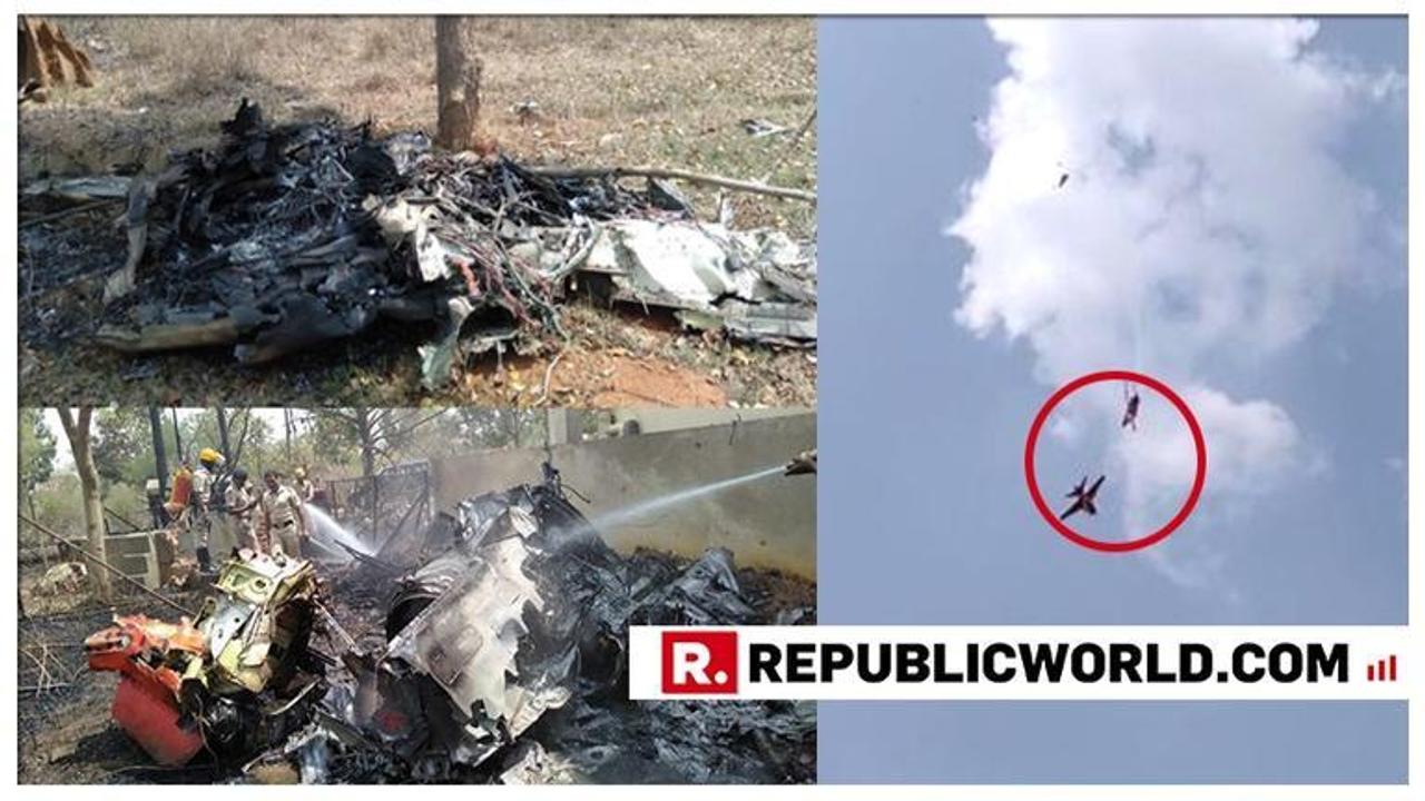 Two aircraft of the Surya Kiran Aerobatics team crash during the rehearsal for the Aero India show