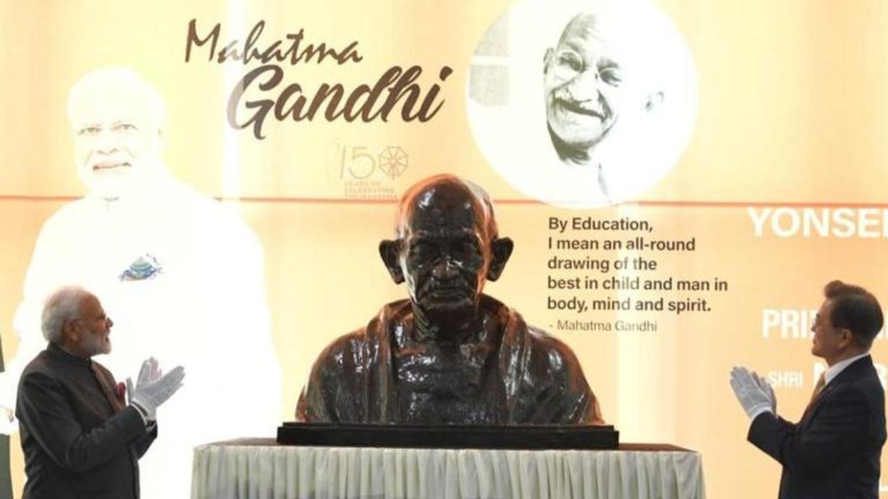 "Terrorism and climate change are two biggest challenges mankind is facing now," says PM Narendra Modi after unveiling Mahatma Gandhi's statue in South Korea