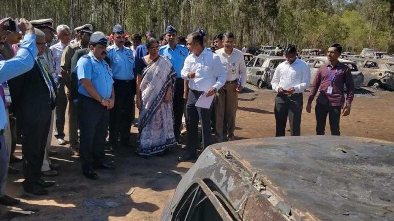 Defence Minister Niramala Sitharaman inspects fire mishap site near Aero India venue