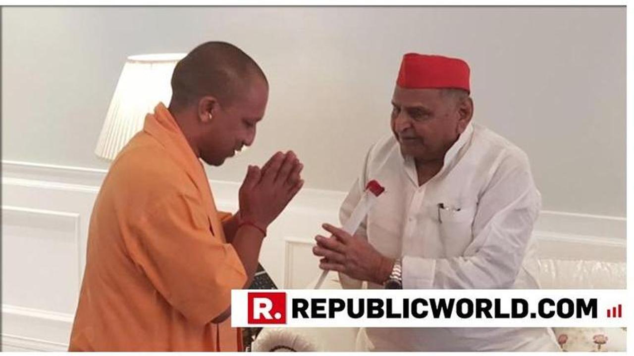 UP CM Yogi Adityanath meets Mulayam Singh Yadav after the latter was admitted to hospital over high blood pressure on Sunday