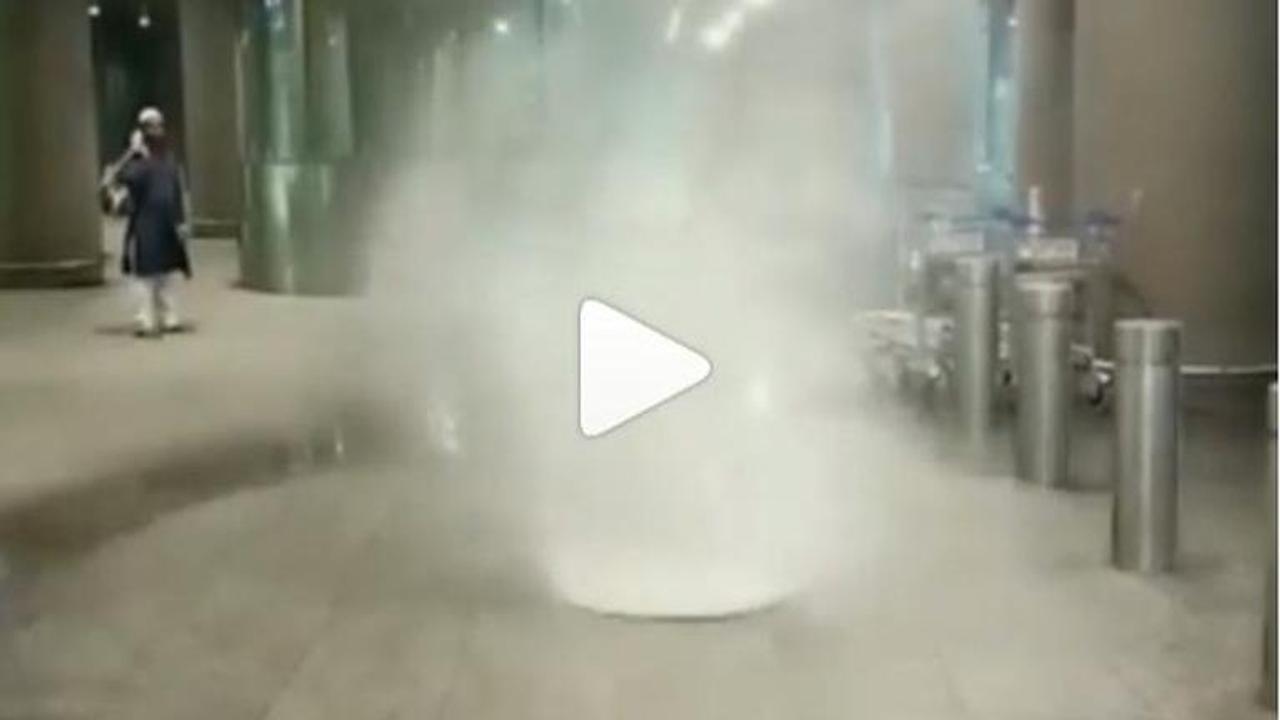 Mumbai Rains: Water cascades from manhole in visuals from water-logged Mumbai airport