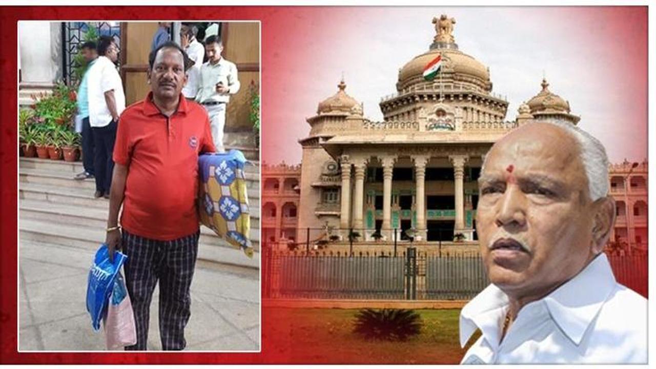 Karnataka Crisis: BJP MLA Prabhu Chavan arrives at Vidhan Soudha armed with 'bedsheet and pillow'as BJP stages overnight dharna demanding floor test