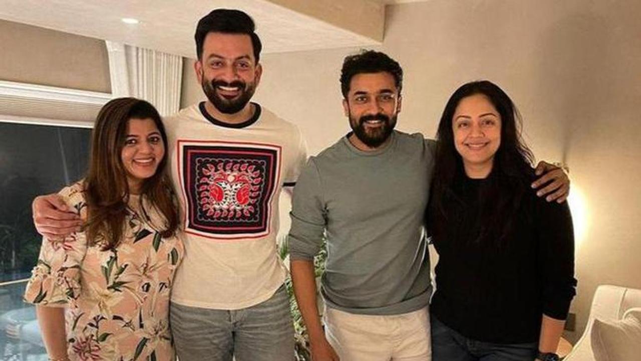 Prithviraj Sukumaran, Surpiya Menon, Jyothika and Suriya