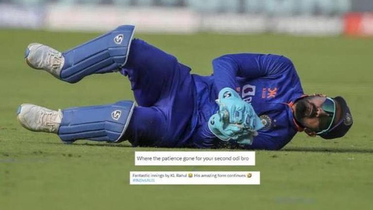 KL Rahul dives while taking a catch