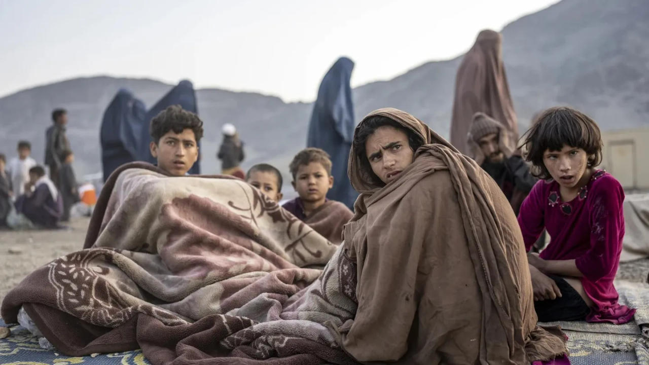 Afghan refugees settle in a camp.