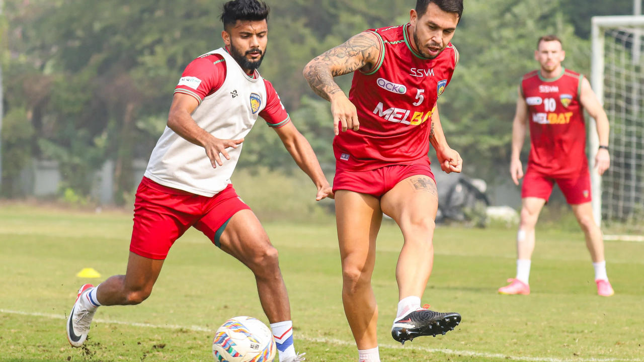 Chennaiyin FC players duringa trainnig session ahead of Kalinga Super Cup 2024 match against MumbaiCityFC