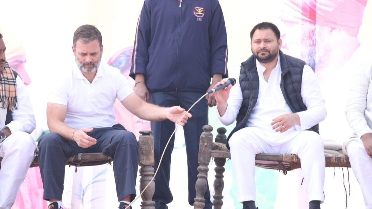 Tejashwi Yadav and Rahul Gandhi During Bharat Jodo Nyay Yatra in Bihar 