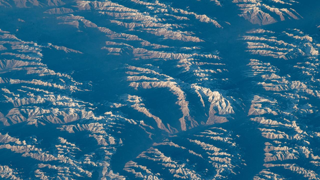 Alpenglow from space near the Hindu Kush mountain range in Central and South Asia