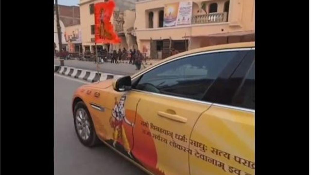 Ram Mandir Pran Pratishtha: Saffron painted luxury car showcases images of Lord Ram