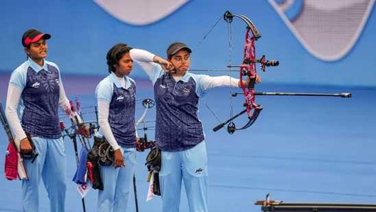 Indian women's archery team during the Asian Games 2022 in Hangzhou. 