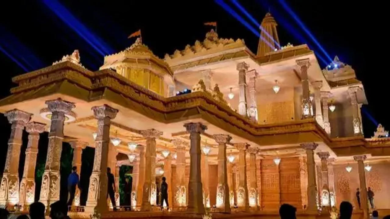 People visit 'Raas Mandap', a replica of Ayodhya's Lord Ram temple, in Nadia district.