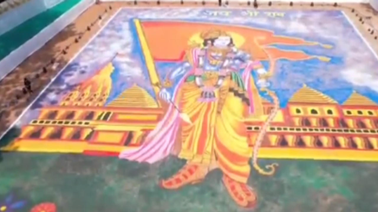 Artists Create 10k Sqft Rangoli Depicting Lord Ram as Warrior in Mumbai