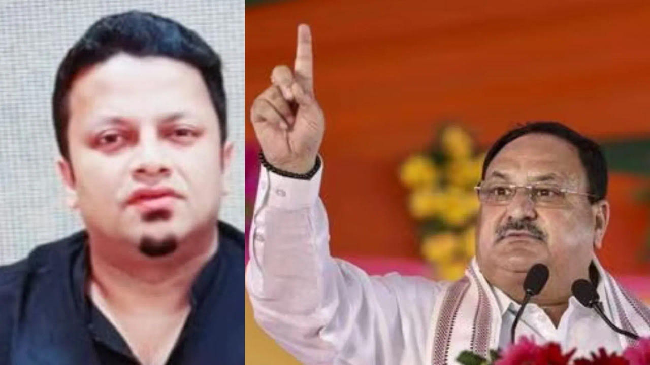 Anupam Hazra (L) and BJP president JP Nadda (R).