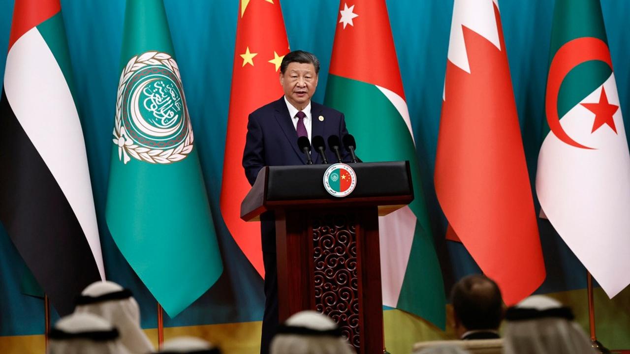 Chinese leader Xi Jinping giving a speech during the opening ceremony of the China-Arab States Cooperation Forum in Beijing. 