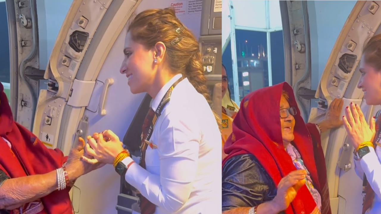 An elderly woman touches pilot's feet, video goes viral