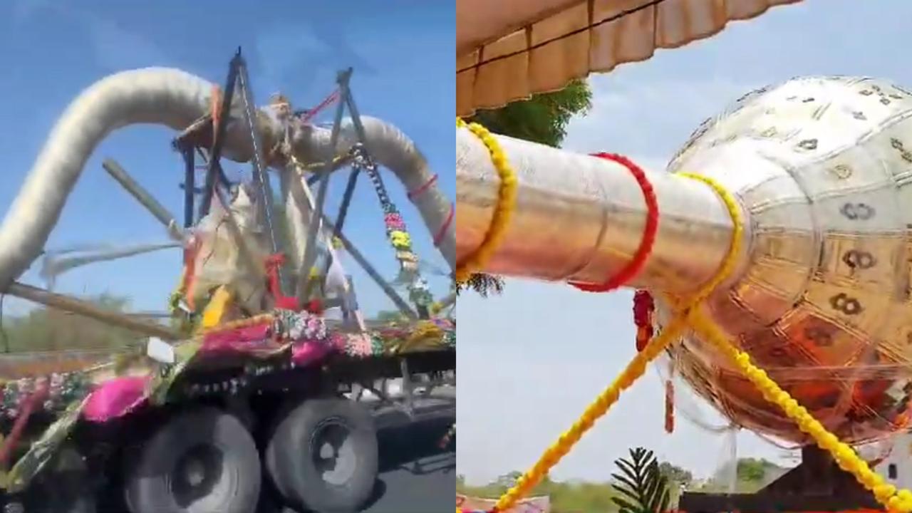 Giant Bow Arrow and Mace Gifted to Ram Mandir Trust Arrives at Karsevak Puram