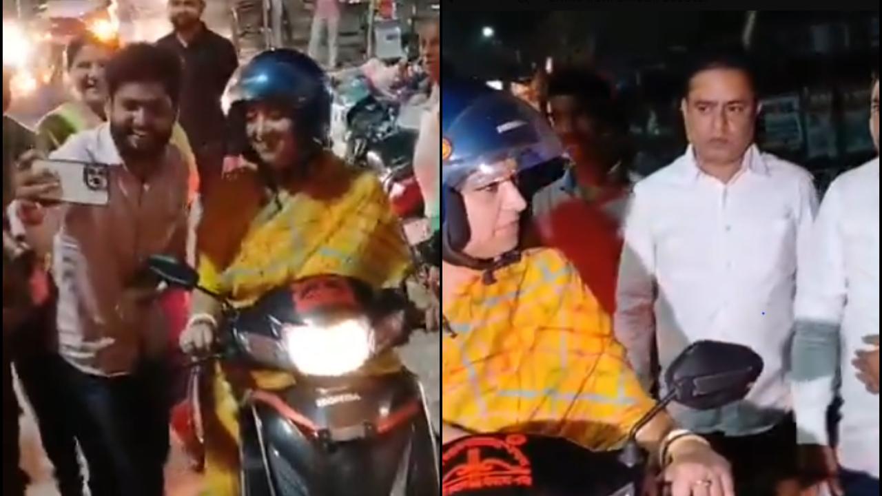 Union Minister Smriti Irani Rides Scooter Amidst Campaign in Amethi