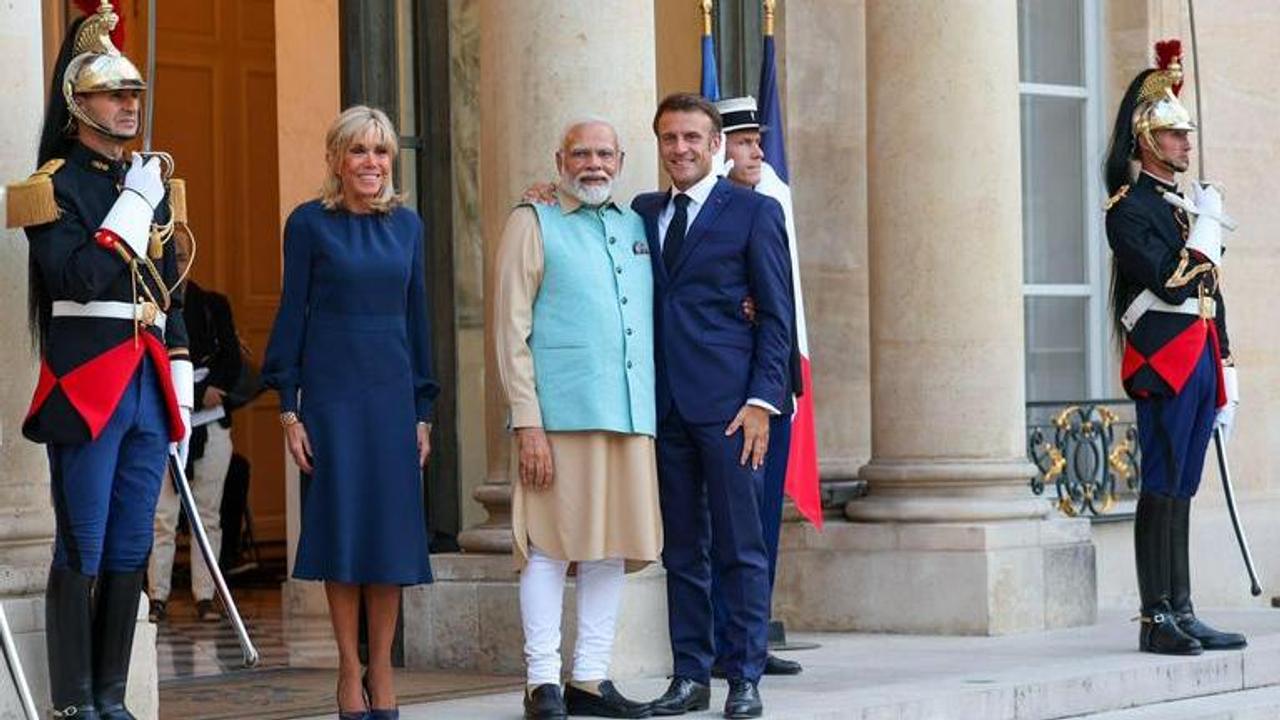 PM Modi, President Macron, and First Lady