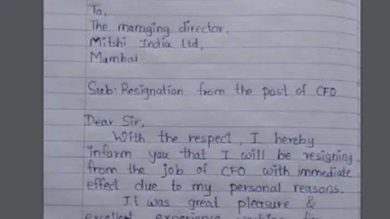 CFO gave handwritten resigation letter