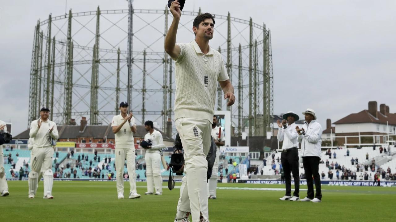 Alastair Cook walks off the pitch after his final test match