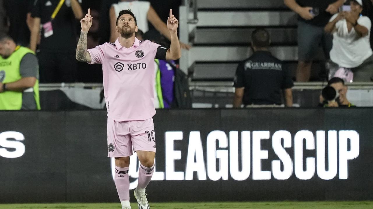 Lionel Messi celebrating a goal for Inter Miami