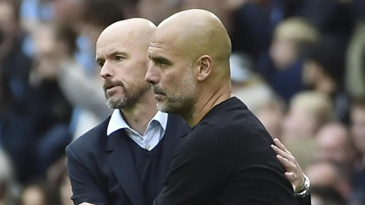 Pep Guardiola with Erik ten Hag