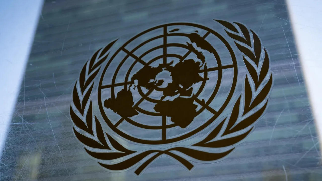 The symbol of United Nations displayed outside the Secretariat Building.