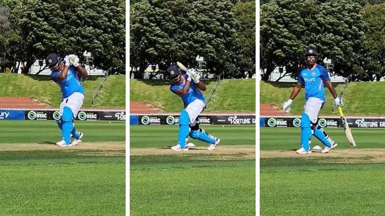 Sanju Samson, India, Samson, India vs New Zealand, NZ vs IND, Sanju Samson no-look six, Sanju Samson no-look shot, Shreyas Iyer