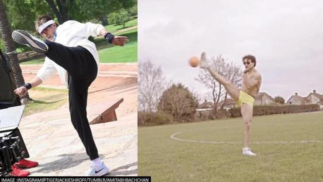 Amitabh Bachcham Tiger Shroff, Amitabh Bachchan shooting for Uunchai, Amitabh Bachchan imitates Tiger Shroff's kicking abilities