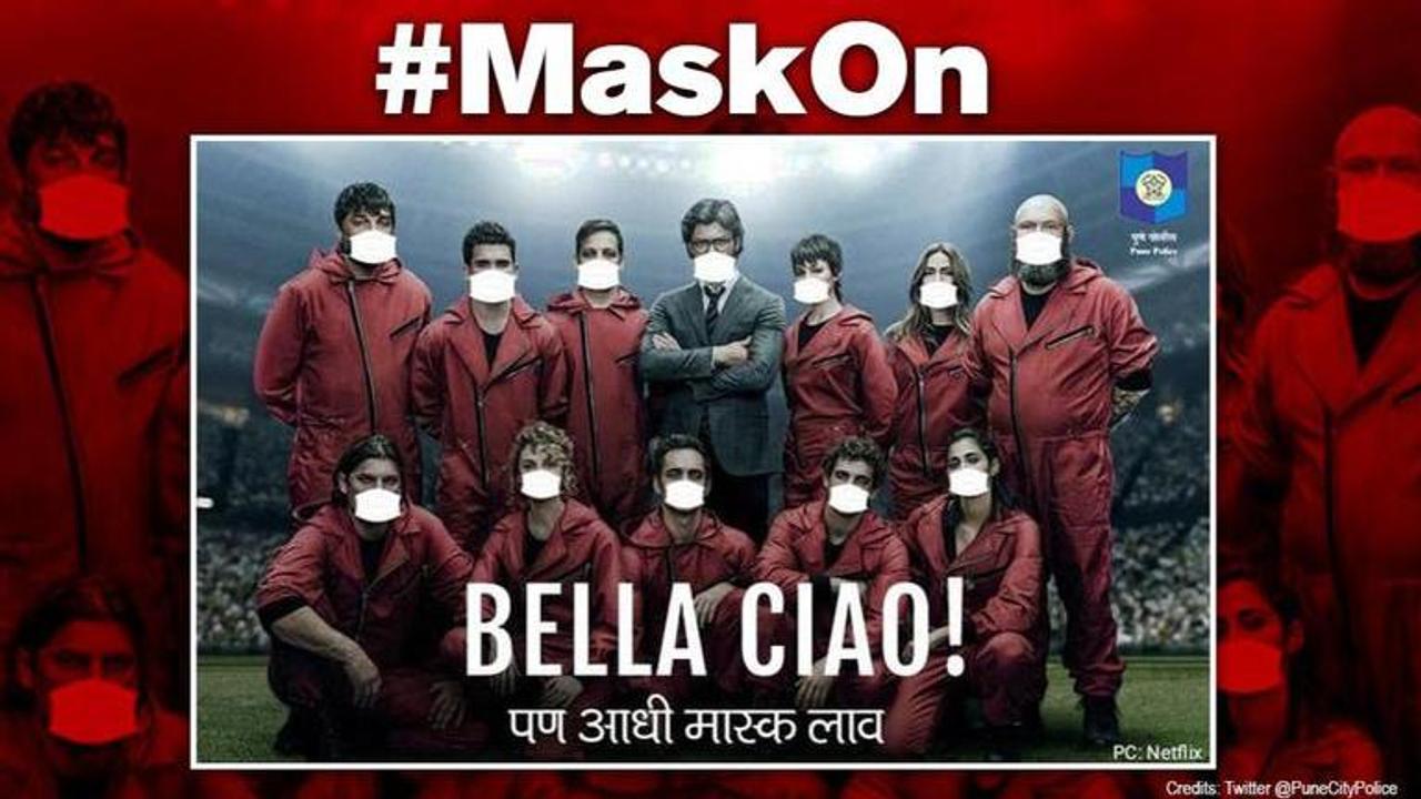 'Bella ciao!': Pune police urges people to wear masks with 'Money Heist' poster