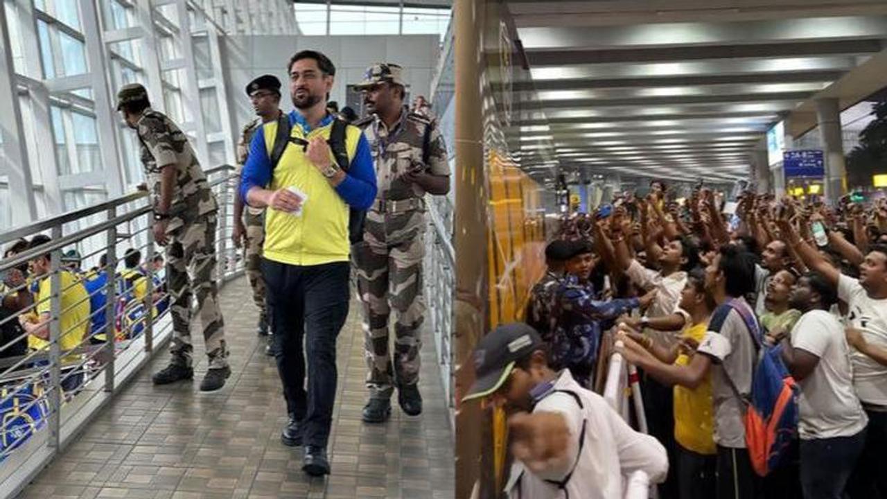 MS Dhoni lands at Kolkata airport