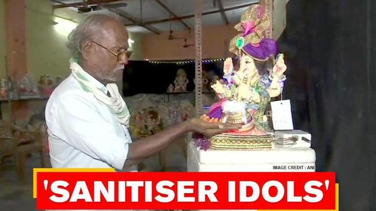 Mumbai: Artist creates Ganesha idol that disperses sanitizer to devotees