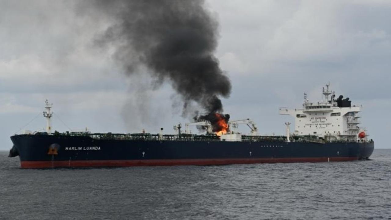 Merchant Ship catches fire on Red Sea