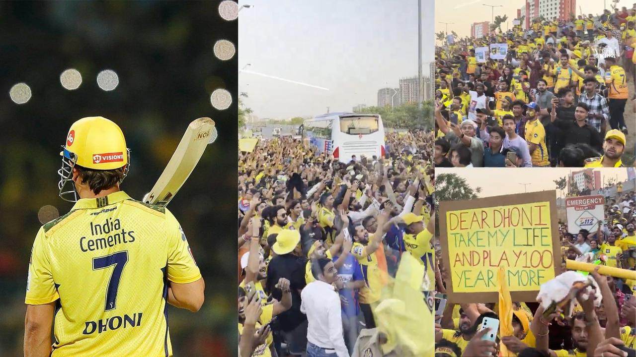 CSK fans crowd bus for MS Dhoni