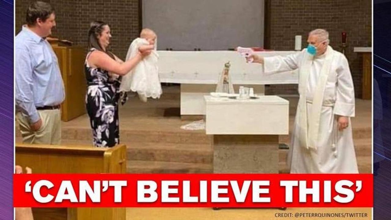 Priest performs baby's Baptism with toy gun amid COVID-19 crisis