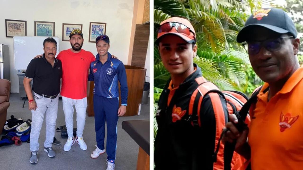 Abhishek Sharma's father,  Yuvraj Singh and Brian Lara