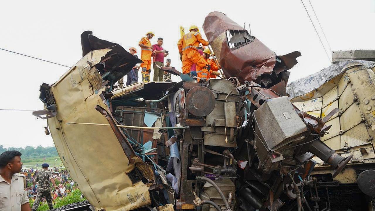 Rescue work underway after a collision between the Kanchanjungha Express and a goods train, near Rangapani railway station