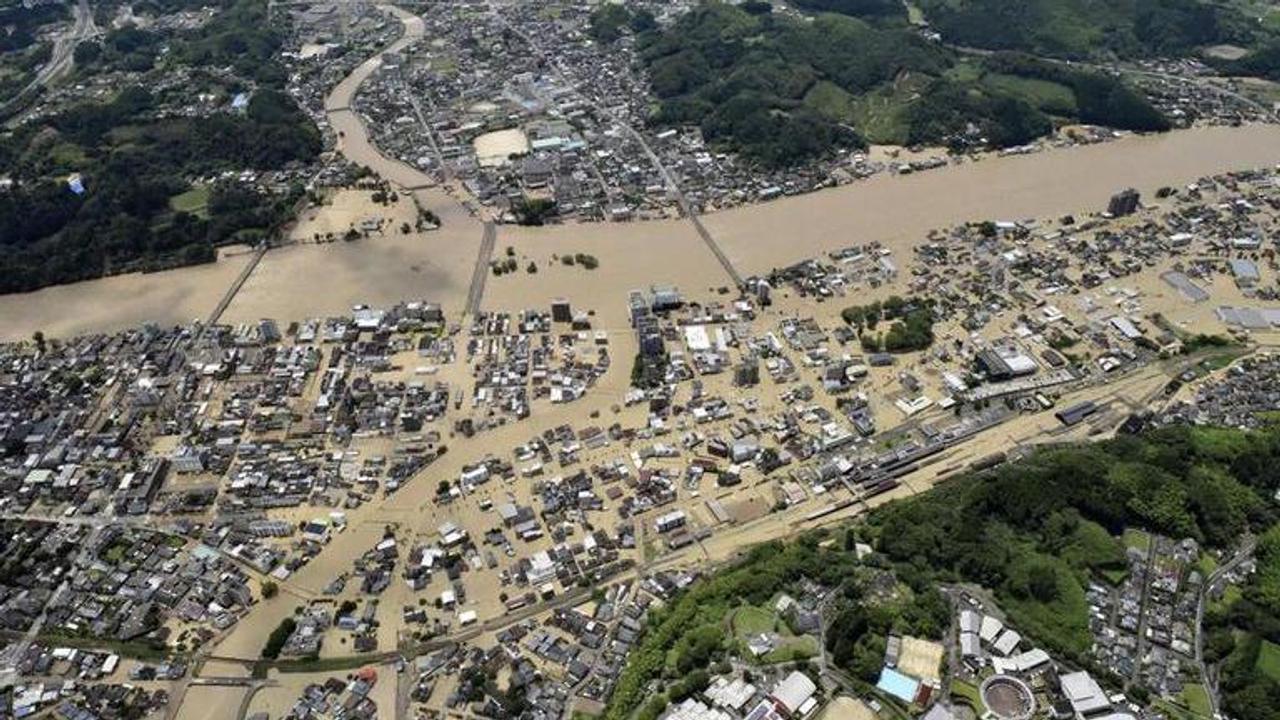 Floods and landslides caused by heavy rains on Japanese island