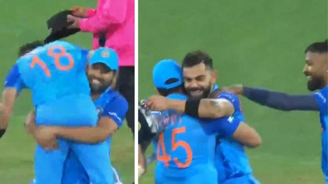 India vs Pakistan, IND vs PAK, T20 World Cup, Virat Kohli, India vs Pakistan news, Rohit Sharma hugs Virat Kohli, Rohit Sharma bear hugs Kohli, T20 WC