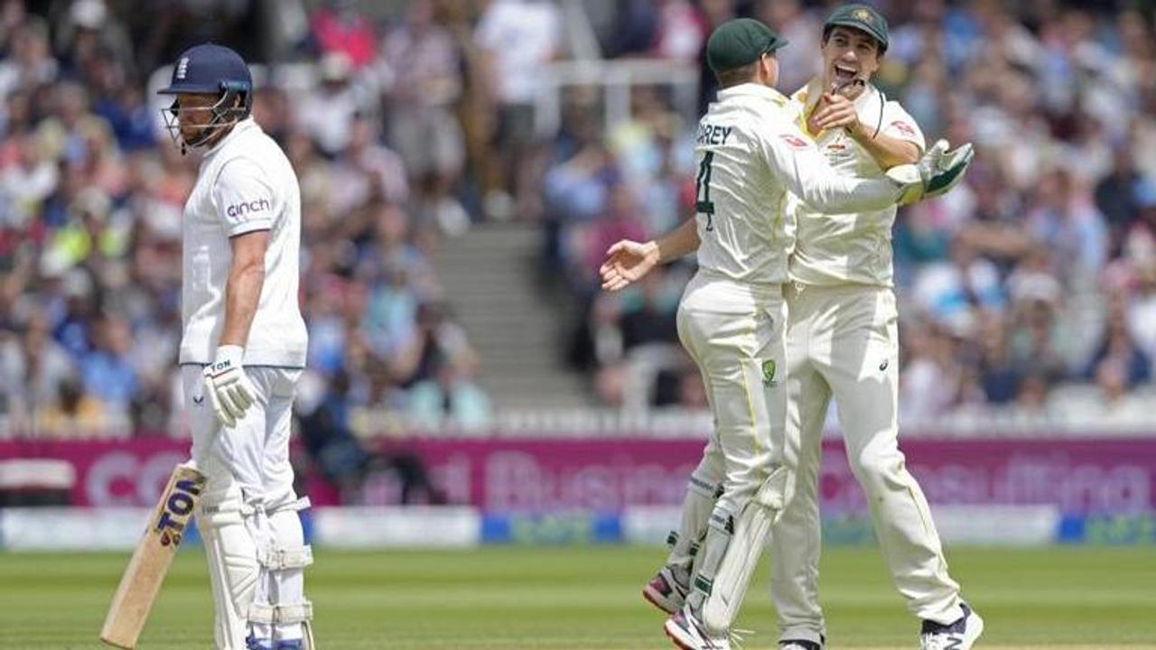 Pat Cummins, Alex Carey and Jonny Bairstow