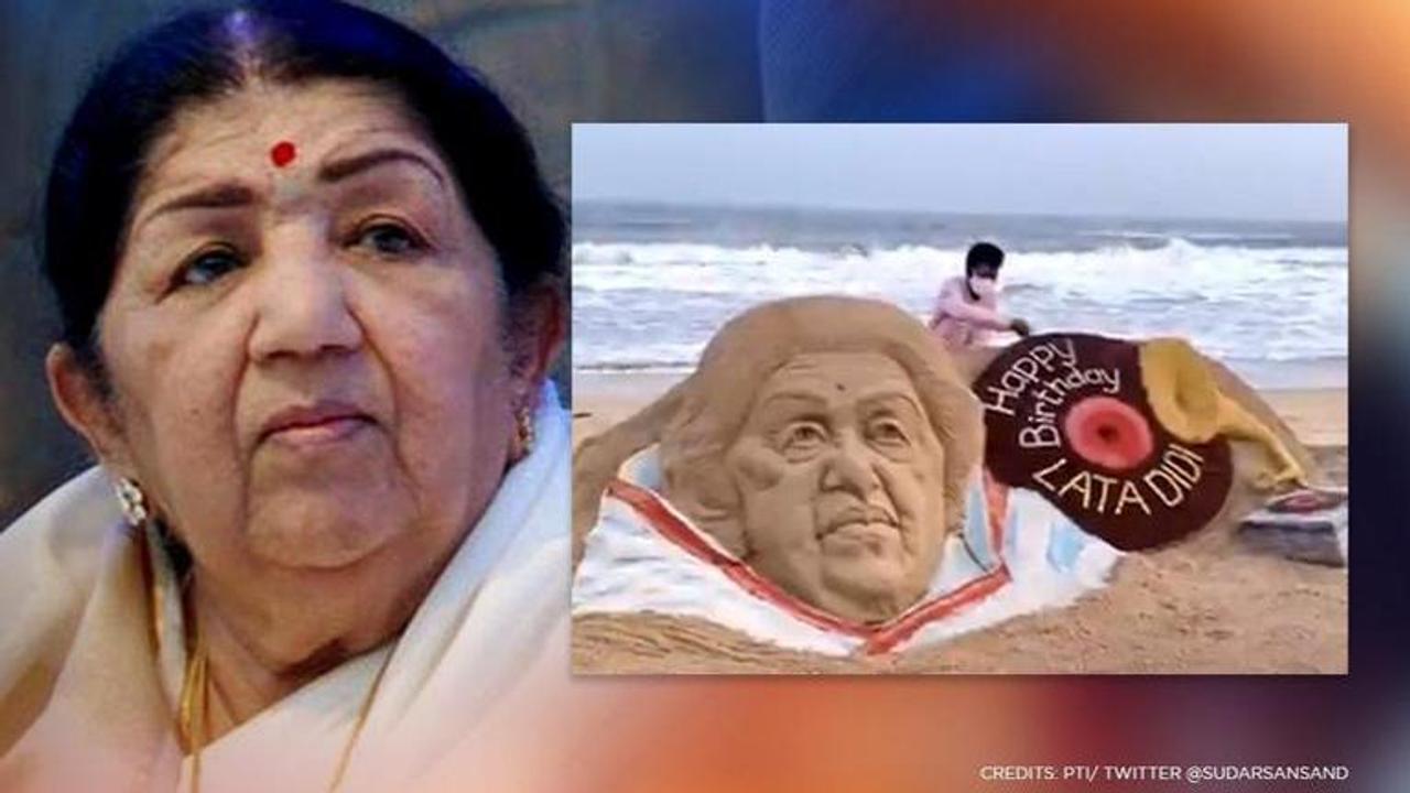 Lata Mangeshkar receives sand art sculpture from Sudarsan Pattnaik on her 91st birthday