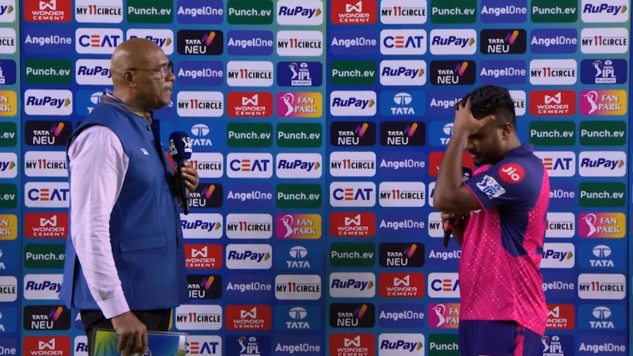 Sanju Samson with Ian Bishop after RCB vs RR match