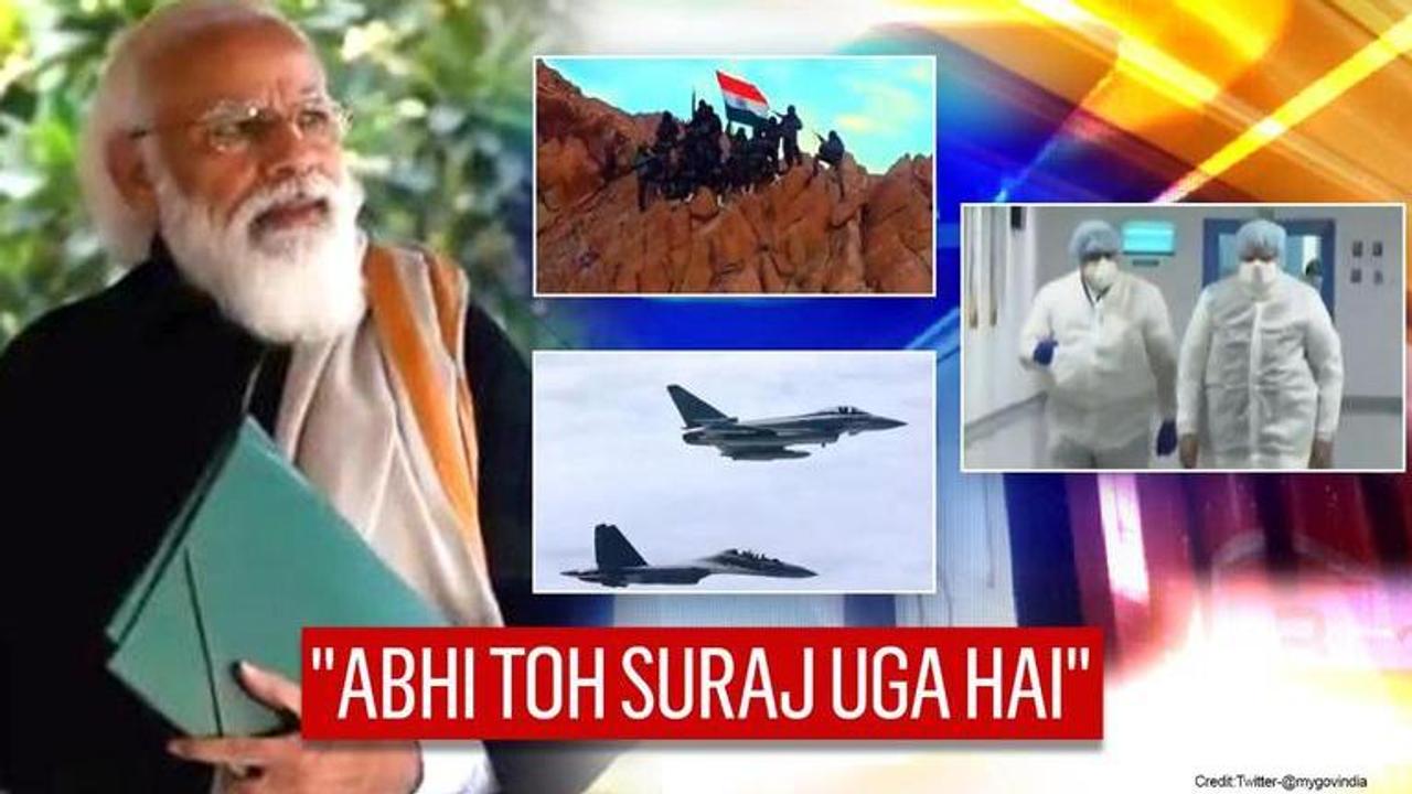 PM Modi recites 'Abhi toh suraj uga hain' poem, pays emotional tribute to national heroes