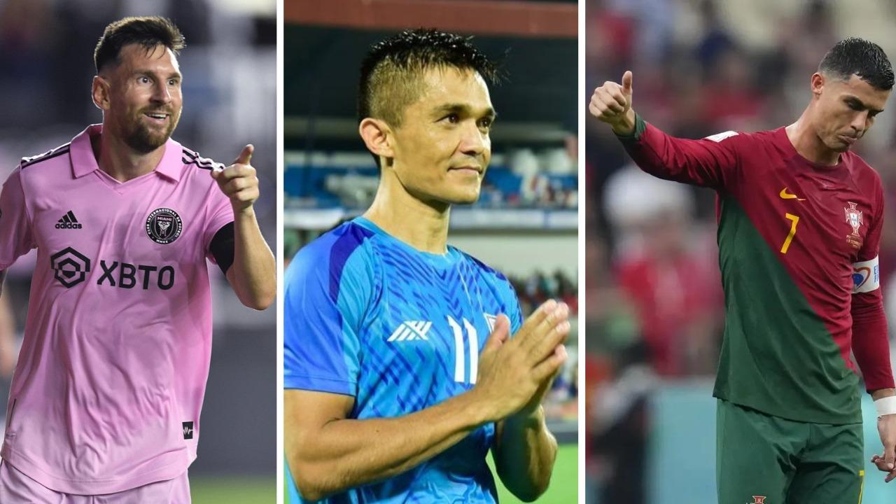 Lionel Messi, Sunil Chhetri, and Cristiano Ronaldo